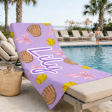 Custom Softball Beach Towel,Baseball Kids Name Beach Towel,Baseball Team Pool Towel,Coquette Bows Baseball Towel For Girls,Vacation Gift