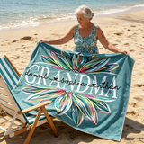 Personalized Name Towel for Beach Bath Pool, Customizable Beach Towel with Kids Names for Grandma Mom