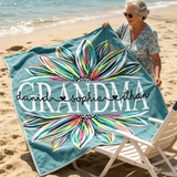 Personalized Name Towel for Beach Bath Pool, Customizable Beach Towel with Kids Names for Grandma Mom