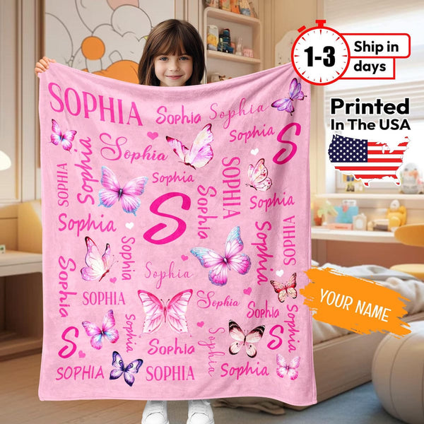 Personalized Butterfly Blanket with Name - Unique Gifts for Kids and Adults