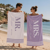 Personalized Couple Beach Towels Set, Mr. and Mrs. Beach Towels, Custom Wedding Gift, His and Hers Towels, Honeymoon Gift, Anniversary Gift