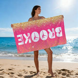 Custom Name Glitter Dance Silhouette Beach Towel, Personalized Glitter Dancer Beach Towel, Custom Quick Dry Beach Towel, Personalized Gift