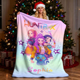 Custom Name K-Pop Demon Hunters Blanket,Huntrix Fantasy Anime Throw,Ultra-Soft Fleece for Kpop Lovers