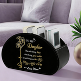 Personalized Remote Control Holder with Birth Month Flower, Name & Text , 5 Compartments Leather TV Remoter Caddy Desktop Organizer Makeup Brush Holder Storage Fits TV Remotes, Media Controllers, Office Supplies