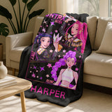 Personalized Christmas Huntrix Girls Blanket,Custom Kpop Demon Hunter Blanket,Flannel Kids Name Blanket,Winter Holiday Throw,Mira Zoey Rumi