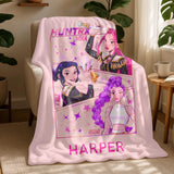 Personalized Christmas Huntrix Girls Blanket,Custom Kpop Demon Hunter Blanket,Flannel Kids Name Blanket,Winter Holiday Throw,Mira Zoey Rumi