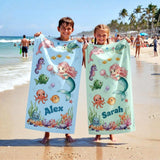 Personalized Kids Beach Towel, Custom Summer Vacation Beach Towel, Daughter & Son Beach Towel, Toddler Pool Towel, Travel Gift For Grandkid