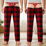 Custom Funny Christmas Pajama Pants, Fake Underwear Illusion Plaid Bottoms, Personalized Christmas Birthday White Elephant Gag Gift Him