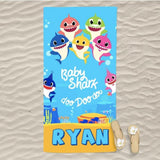 Personalized Shark Name Beach Towel , Cute Custom Baby Gift,Shark Cartoon Towel,Custom Beach Towel, Baby Shower Gift, Kids Beach Towel
