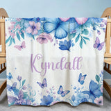 Personalized Butterfly Nursery Blanket,Custom Baby/Kid Name Blanket,Flannel Blanket,Butterfly Baby Shower Gift For Girls Throw,Nursery Decor