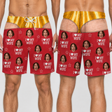 Custom Photo Funny I Love My Wife Men Swim Trunks - Personalized Birthday Gifts For Husband, Son, Grandson, Brother, Grandpa, Dad, Yourself