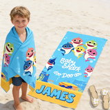 Personalized Shark Name Beach Towel , Cute Custom Baby Gift,Shark Cartoon Towel,Custom Beach Towel, Baby Shower Gift, Kids Beach Towel