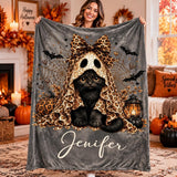 Personalized Halloween Cat Blanket - Cute Ghost Throw Blanket, Soft Fall Kids Halloween Blankets, Girl Spooky Seasonal Ghost Pumpkin Bat Throw Blanket