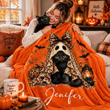 Personalized Halloween Cat Blanket - Cute Ghost Throw Blanket, Soft Fall Kids Halloween Blankets, Girl Spooky Seasonal Ghost Pumpkin Bat Throw Blanket