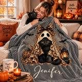 Personalized Halloween Cat Blanket - Cute Ghost Throw Blanket, Soft Fall Kids Halloween Blankets, Girl Spooky Seasonal Ghost Pumpkin Bat Throw Blanket