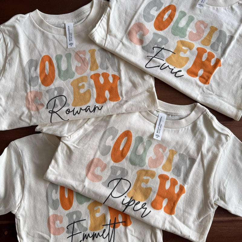 Personalized Groovy Cousin Crew Kids Shirt - Retro Custom Matching Cousins Shirts - Cousin Trip - Boho Natural Kids Youth & Adult Shirt