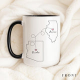 Never Too Far To Have Coffee Together - Personalized Name and State Mug - Custom Gift for Best Friends, Bestie, Sister, Family - Unique Long Distance Friendship Gift - Moving Away Present