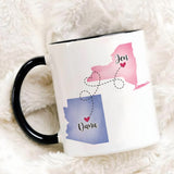 Never Too Far To Have Coffee Together - Personalized Name and State Mug - Custom Gift for Best Friends, Bestie, Sister, Family - Unique Long Distance Friendship Gift - Moving Away Present