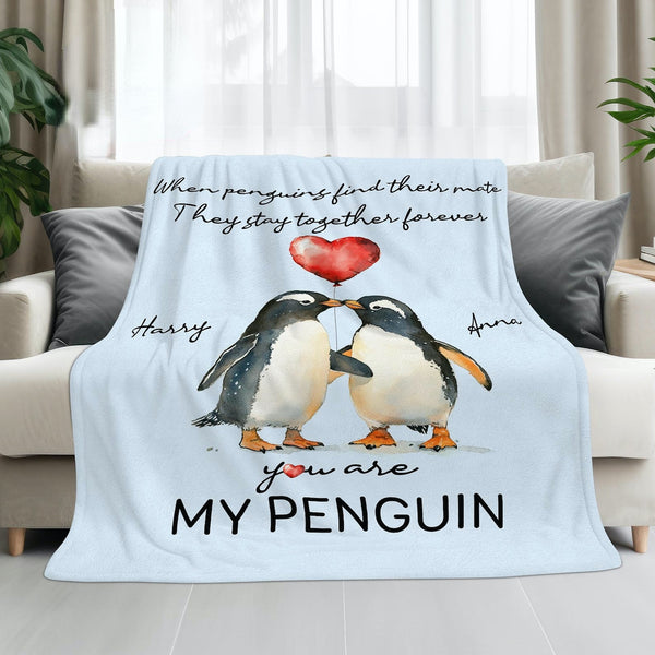 You Are My Penguin - Personalized Couple Blanket, Romantic I Love You Gift, Valentine Gifts for Boyfriend, Girlfriend, Gift For Wife Husband, Wedding Gift, Anniversary Blanket