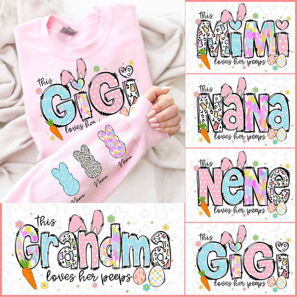 This Mama Loves Her Peeps On Her Sleeve - Personalized Name Easter Shirt for Mom and Grandma