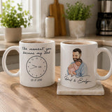 Personalized The Moment You Became My Dad Mug, First Father's Day Gift For New Dad, Husband Custom Portrait Watercolor Art Coffee Cup Gift