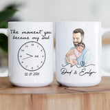 Personalized The Moment You Became My Dad Mug, First Father's Day Gift For New Dad, Husband Custom Portrait Watercolor Art Coffee Cup Gift