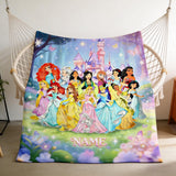 Personalized Princess Blanket, Custom Name Kids Fleece Throw with Castle & Fairies