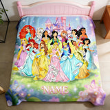 Personalized Princess Blanket, Custom Name Kids Fleece Throw with Castle & Fairies