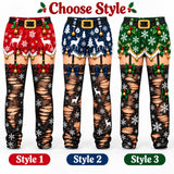 Funny Ugly Christmas Pajama Pants, 3D Fake Lace Stocking Print, Matching Holiday Outfit, Novelty Xmas Sleepwear