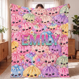 Personalized Kawaii Squishy Dumpling Blanket, Custom Name Pastel Rainbow Throw, Cute Food Plush Baby Girl Nursery Decor Birthday Gift
