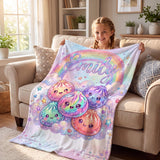 Personalized Kawaii Squishy Dumpling Blanket, Custom Name Pastel Rainbow Throw, Cute Food Plush Baby Girl Nursery Decor Birthday Gift