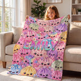 Personalized Kawaii Squishy Dumpling Blanket, Custom Name Pastel Rainbow Throw, Cute Food Plush Baby Girl Nursery Decor Birthday Gift