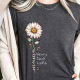 Custom Mama Shirt with Kids Names, Personalized Daisy Flower T-shirt, Mother's Day Gift
