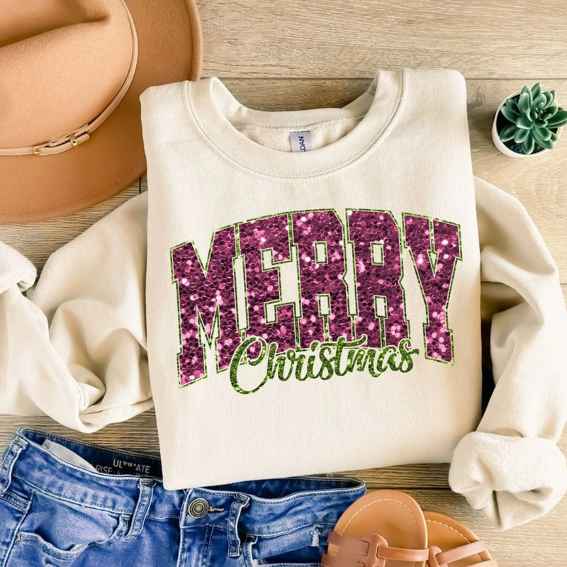 Unisex Glitter Merry Christmas Shirt Sweatshirt