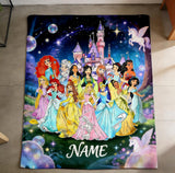Personalized Princess Blanket, Custom Name Kids Fleece Throw with Castle & Fairies