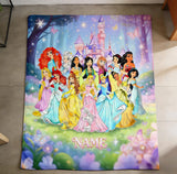Personalized Princess Blanket, Custom Name Kids Fleece Throw with Castle & Fairies