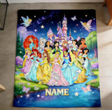 Personalized Princess Blanket, Custom Name Kids Fleece Throw with Castle & Fairies