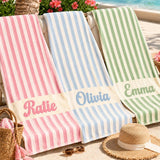 Personalized Beach Towel with Name, Custom Striped Beach Towel, Personalized Summer Towel, Custom Gift for Her, Beach Vacation Gift
