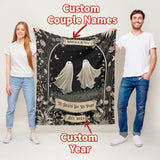 Ghost Couple 'Till Death Do Us Part' - Personalized Name & Year Wedding Blanket - Spooky Halloween Blanket -  Ghost Gifts His & Hers Anniversary Gifts