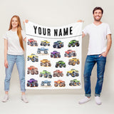 Personalized Name Monster Trucks Fleece Blanket for Kids and Adults - Unique Gifts for Birthday, Housewarming, Christmas