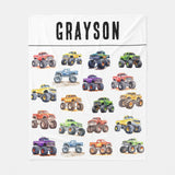 Personalized Name Monster Trucks Fleece Blanket for Kids and Adults - Unique Gifts for Birthday, Housewarming, Christmas