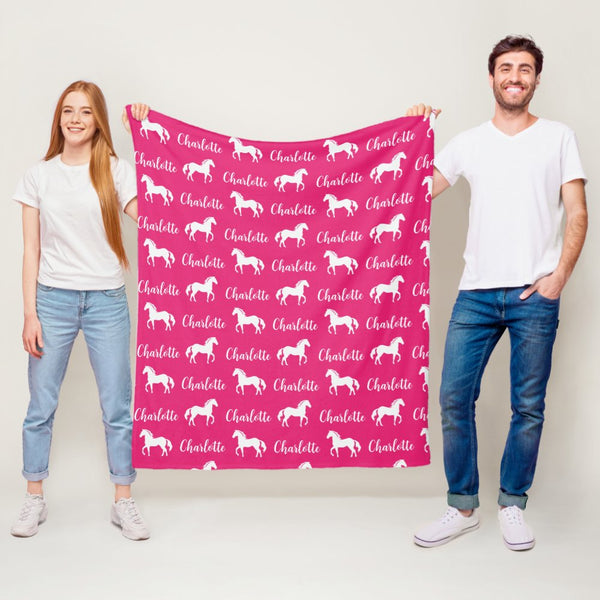 Personalized Name Horse Fleece Blanket for Kids and Adults - Unique Gifts for Birthday, Housewarming, Christmas