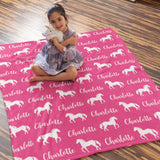 Personalized Name Horse Fleece Blanket for Kids and Adults - Unique Gifts for Birthday, Housewarming, Christmas
