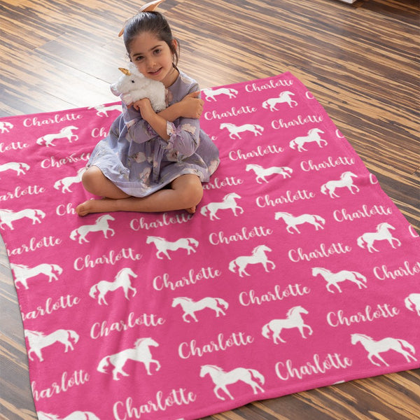 Personalized Name Horse Fleece Blanket for Kids and Adults - Unique Gifts for Birthday, Housewarming, Christmas