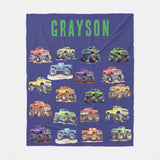 Personalized Name Monster Trucks Fleece Blanket for Kids and Adults - Unique Gifts for Birthday, Housewarming, Christmas