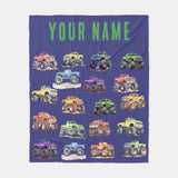 Personalized Name Monster Trucks Fleece Blanket for Kids and Adults - Unique Gifts for Birthday, Housewarming, Christmas