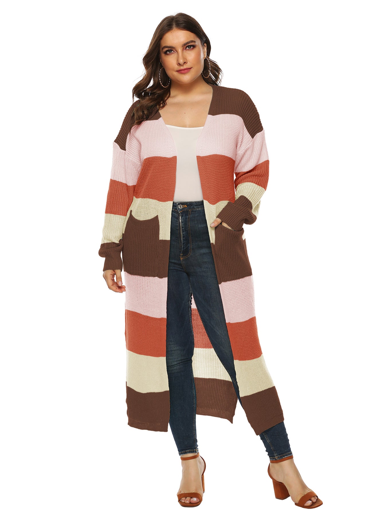Plus Size Colorblock Cardigan with Pockets – HerAllures