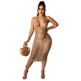 Open Stitch Halter Backless Cover Up