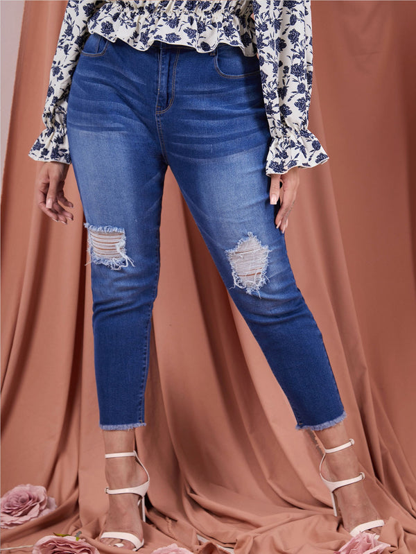 Ripped Raw Hem Skinny Jeans