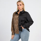Plus Size Color Block Leopard Spliced Shirt Top